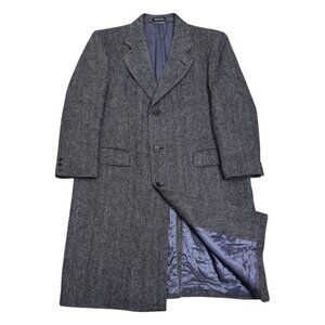 VINTAGE Pure New WOOL Luxury Business Casual Long Trench Pea Coat Mens 48R